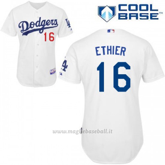 Maglia Baseball Uomo Los Angeles Dodgers Bianco Andre Ethier Majestic Cool Base Giocatore